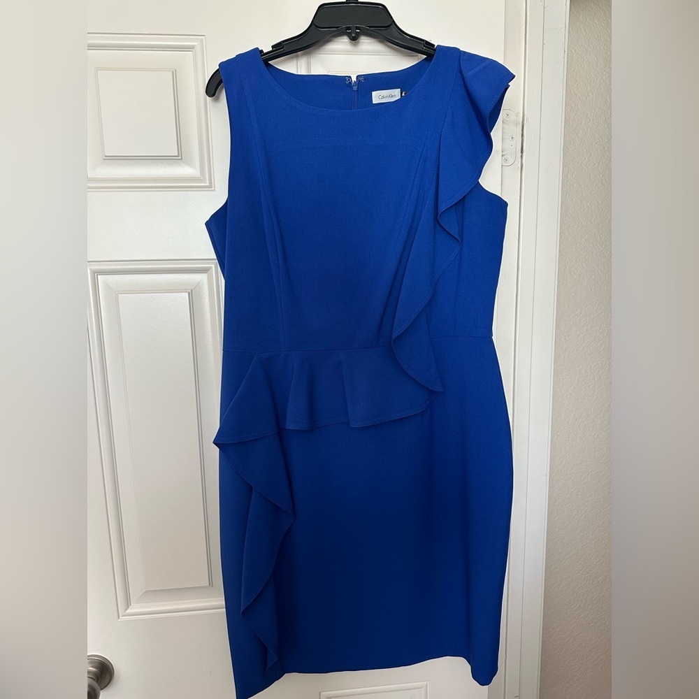 Calvin Klein Royal Blue Sheath Ruffled Cocktail dress (14)
